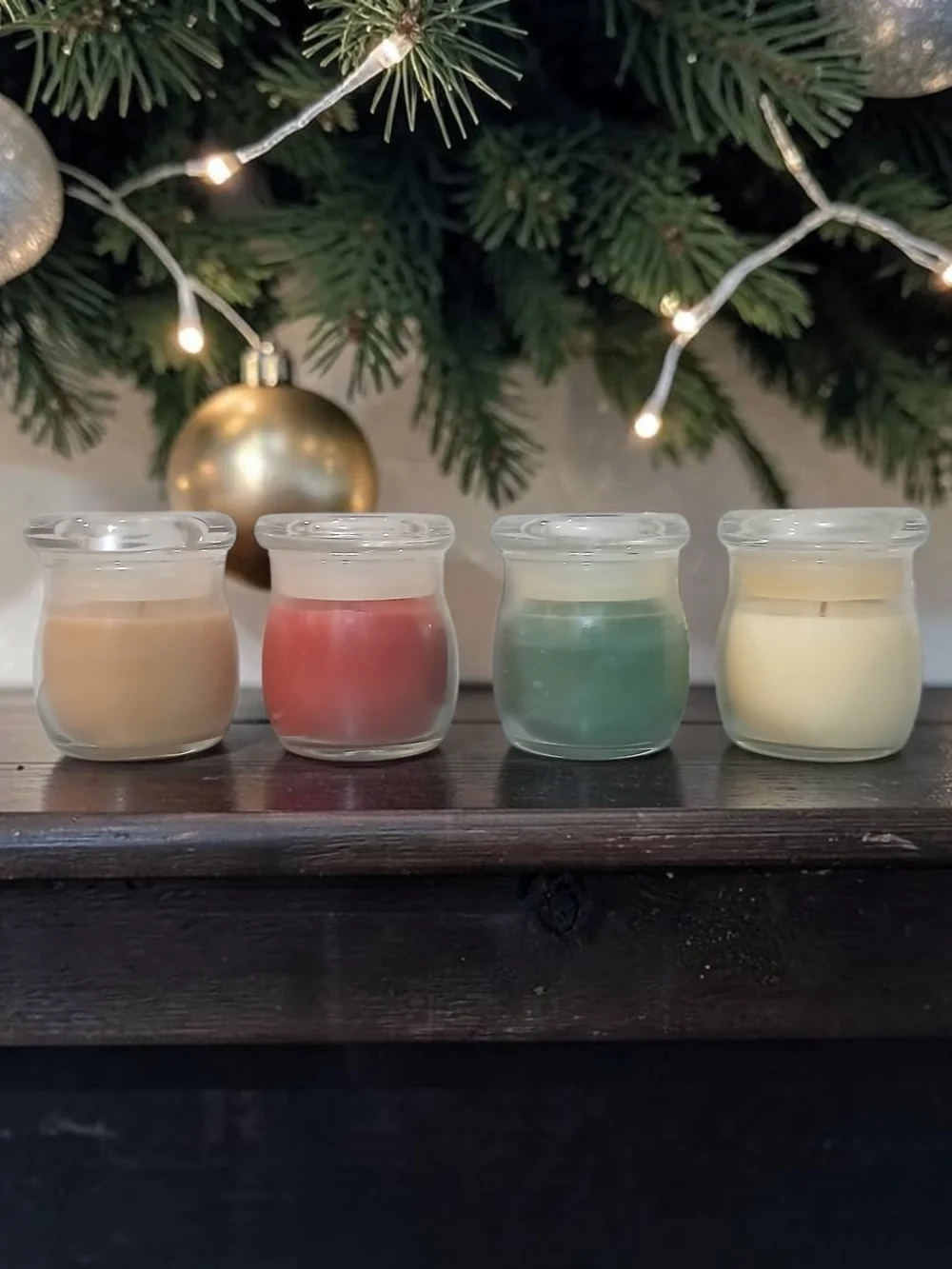 White Barn Holiday Mini Glass Jar Candle Set - Red, Green, Cream, Tan